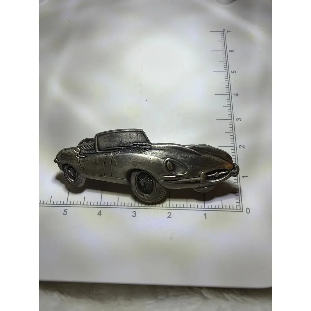 Vintage Jaguar E-Type XKE Roadster Pewter Dimensional Car Brooch Lapel Pin